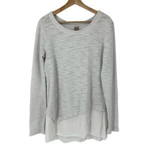 XCVI Mixed Material Lagenlook‎ Top White Asymmetrical Knit Size M
